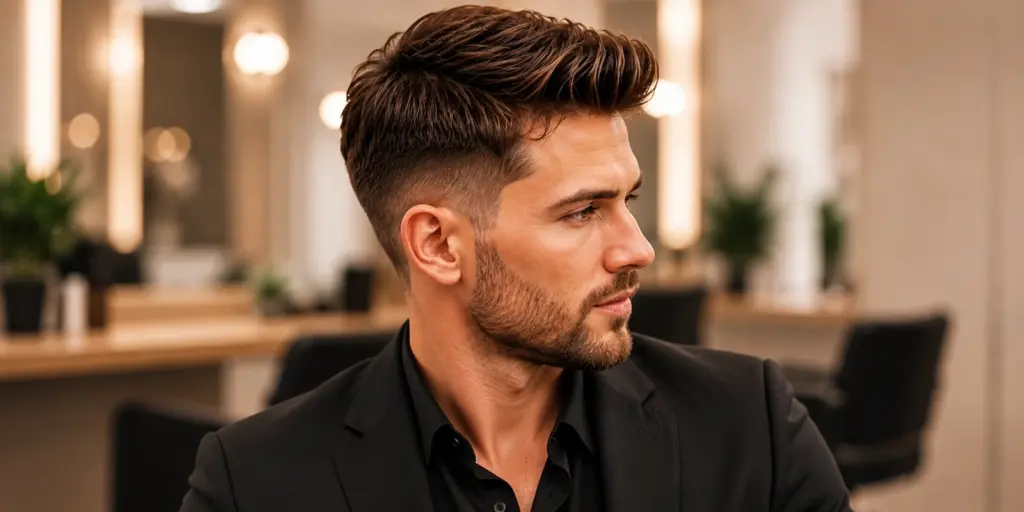 Mann mit frisch gewaschenem, präzise geschnittenem und modern gestyltem Haar