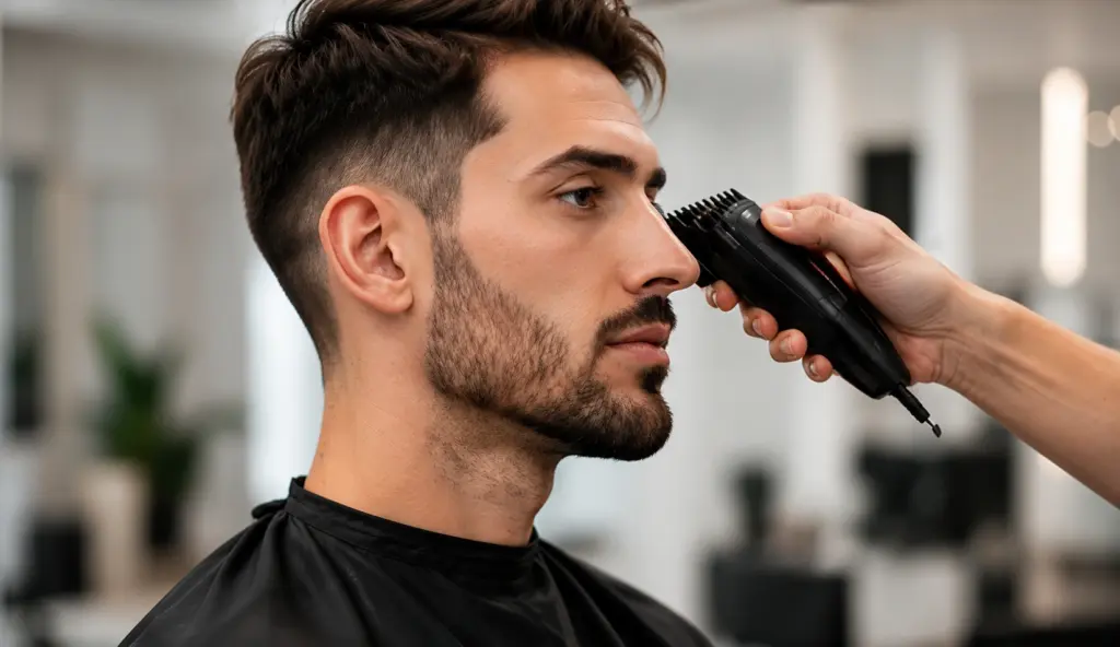 Präziser Herrenhaarschnitt im Friseursalon