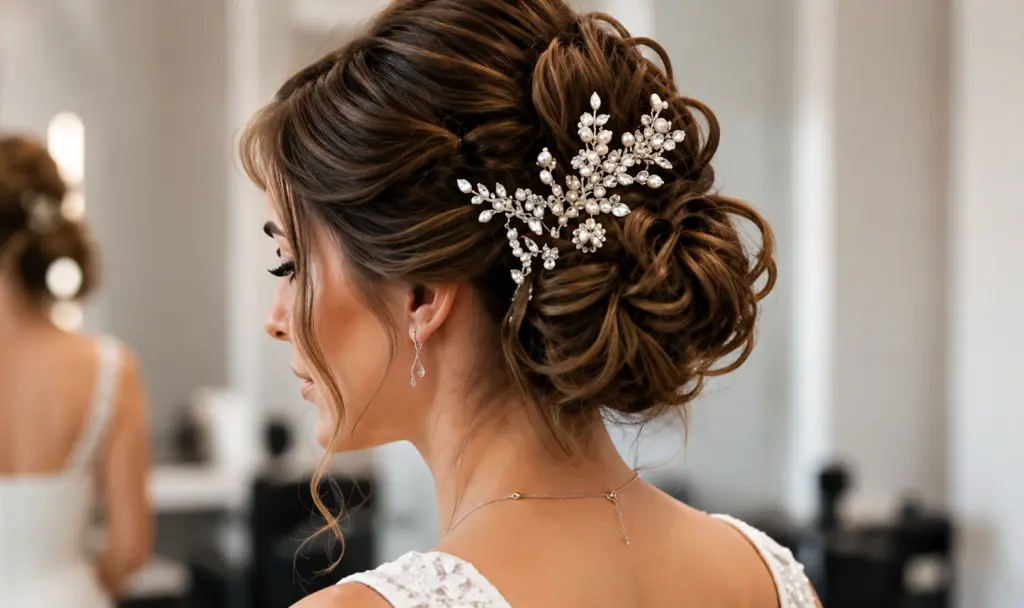 Elegante Hochsteckfrisur für Brautstyling