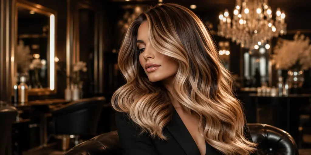 Glamouröses, voluminös gestyltes Haar in einem luxuriösen Salonambiente