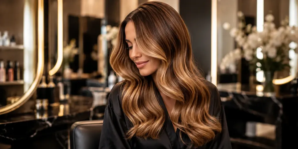 Luxuriös gestyltes, glänzendes Haar in einem exklusiven Friseursalon